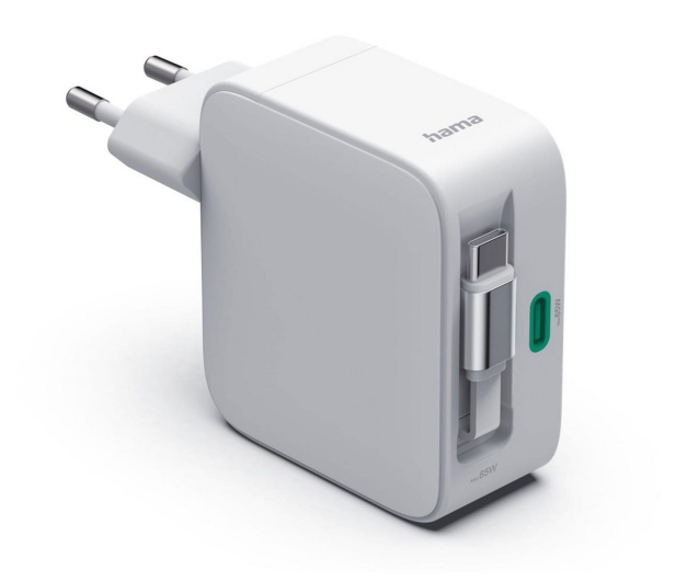 Hama ŁADOWARKA GAN 65W Z KABLEM USB-C ZWIJANYM 2X USB-C BIAŁA - 1548501 - zdjęcie 2